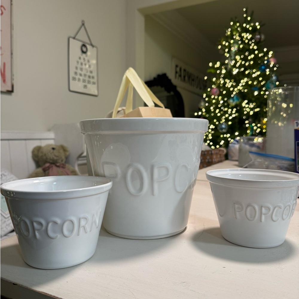 White Popcorn Ceramic Bowl Set